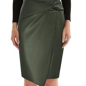 Kate Kasin Women's Faux Leather High Waist Wrap Knit Bodycon Midi Skirt